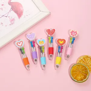 Cute multi-color ballpoint pens with lovely heart and bear designs, student stationery.