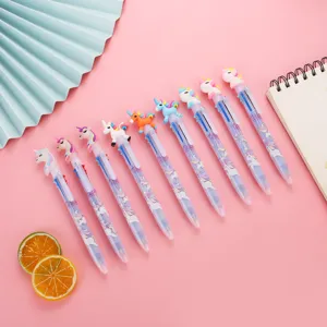 Lindo boligrafo retractil de unicornio 6 colores papeleria de dibujos animados para estudiantes
