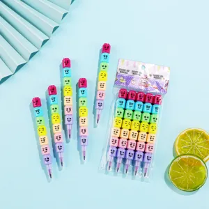 Stacking crayon set with cute colorful blocks and faces for student drawing and creative writing.