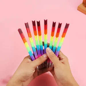 Set di matite colorate arcobaleno impilabili, cancelleria creativa per studenti e kawaii.