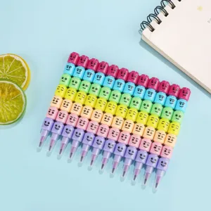 Cute stackable 7-segment cartoon smiley face crayons set, perfect for school students and creative art.
