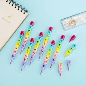 Stackable block crayons 7-section colorful drawing pens cute smiley face cute stationery