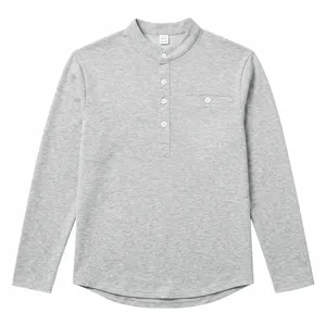 Heren grijze lange mouw henley shirt casual slim fit katoenen comfortabele top