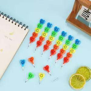 Colorful rainbow smiley heart stackable pencils cute student stationery writing tools detail view