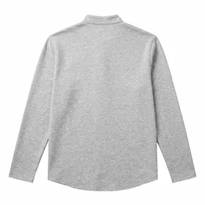 Achterkant van een grijs henley shirt met lange mouwen en opstaande kraag voor heren.