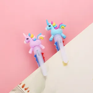 Bonito bolígrafo retráctil multicolor de unicornio de dibujos animados para papelería.