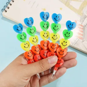 Creative Rainbow Smiley Heart Stackable Pencil Cartoon Cute Writing Tool Student School Kids Stationery