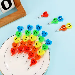 Rainbow smiley heart push-point pencil set, colorful stacking stationery for students kids