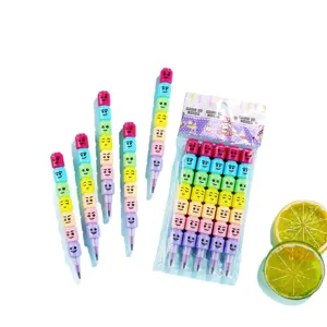 Cute stackable expression crayon pens, colorful creative cartoon stationery for student painting.