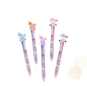 Bonito juego de boligrafos multicolores de unicornio de dibujos animados papeleria
