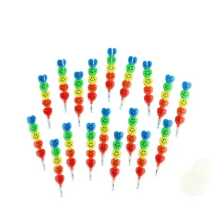 Stackable heart smiley face stacking pencils, rainbow color kids creative stationery main view.