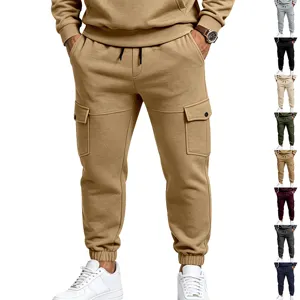 Pantalon cargo de survêtement chaud et épais pour homme avec poches multiples automne.