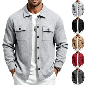 Veste Doublée en Polaire Lourde pour Hommes Décontractée Workwear Shacket avec Poches Col à Revers Manches Longues Top pour l'Hiver