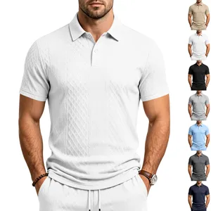 Homme ete jacquard texture polo a manches courtes et short de sport decontracte.