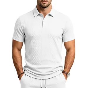 Homme polo blanc texturé jacquard manches courtes vue détaillée casual été style