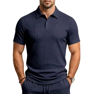 Homme ete Manches Courtes Polo Chemise Texture Jacquard Tricot Casual Affaires Ensemble