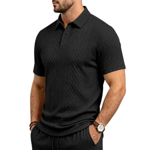 Polo d'été à manches courtes pour homme décontracté jacquard texturé haut en tricot chic
