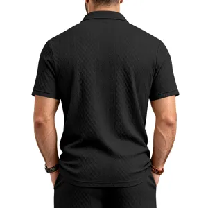 Homme ete polo maille texturee manches courtes decontractee sport respirant noir top style.