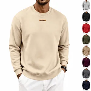 Men's Heavyweight Fleece Lined Round Neck Sweatshirt Oversized Solid Color Long Sleeve Pullover Top For Autumn Winter