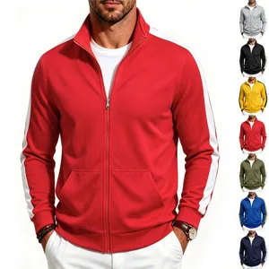 Men's Casual Zip Up Track Jacket Stand Collar Color Block Sportswear Outerwear Top