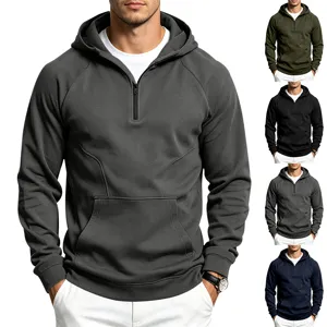Men's casual zip-up hoodie with hood, long sleeves, and kangaroo pocket for autumn outdoor sport.