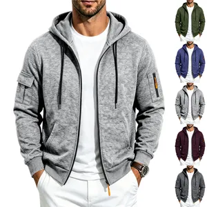 Men's fleece lined zip up hoodie casual tactical jacket with multi pockets winter wear
