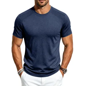 Men's casual breathable short sleeve t-shirt with shoulder texture detail for summer activewear.