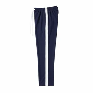 Men casual sports contrast straight jogger sweatpants detail view with a white stripe.