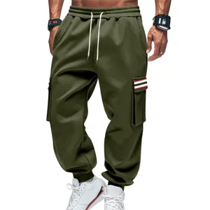 Pantalon de survetement cargo molletonne homme hiver chaud details de style superieur.