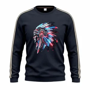 Men's Waffle Knit Cyber Indian Print Casual Long Sleeve Crewneck Sweatshirt Top.