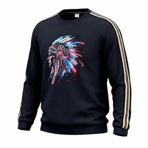 Men's casual waffle knit crewneck sweatshirt with cyberpunk native american graphic design.