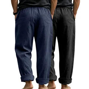 Men loose linen casual trousers straight leg cotton beach pants comfortable spring daily wear