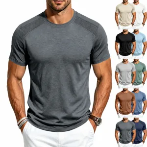 Men's Quick-Dry Breathable Short Sleeve T-Shirt Sports Fitness Outdoor Mesh Splicing Polyester Casual Round Neck Top