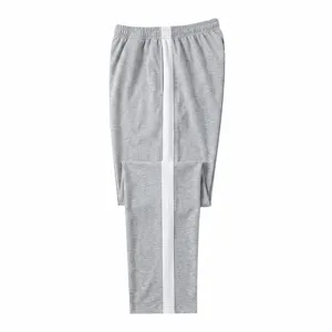 Details of the gray men casual sweatpants with white side stripe, straight fit design.