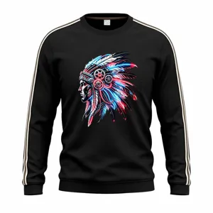 Men Waffle Knit Sweatshirt Native American Cyberpunk Graphic Long Sleeve Crewneck
