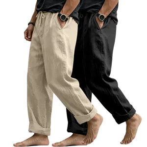 Men's loose linen casual straight trousers beach streetwear comfortable two-piece set spring