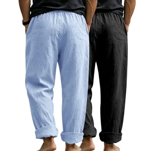 Men's loose linen casual straight trousers beach trousers two-piece set spring autumn fashion