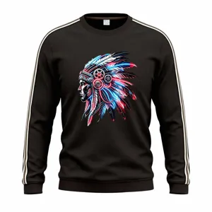 Men's waffle knit long sleeve sweatshirt with cyber Indian graphic and side stripe details.