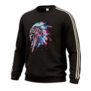 Men waffle knit crewneck sweatshirt with Indian cyber chief print and side stripes