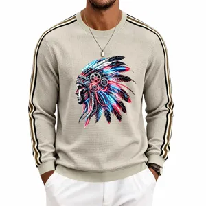 Men's casual waffle-knit long sleeve crewneck sweatshirt with cool graphic print.