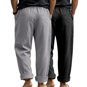 Men loose linen casual straight long pants beach two pack spring summer comfortable trousers