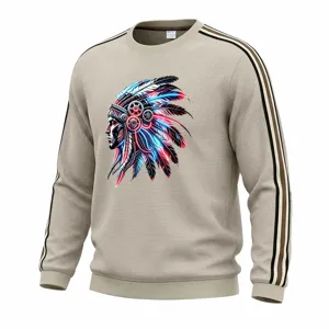 Men waffle knit long sleeve crewneck sweatshirt with cool chief graphic print detail.