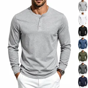 Heren Casual Lange Mouw Henley Shirt Polyester Gebreid Effen Kleur Slim Fit Base Layer Top Voor Herfst Dagelijks
