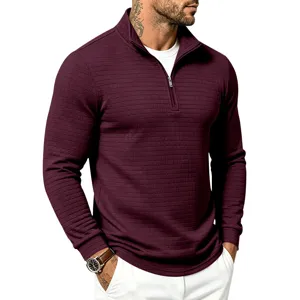 Sudadera de hombre invierno con cremallera de cuarto casual punto gofrado manga larga.