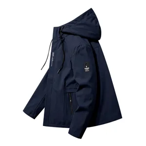 Men's hooded windbreaker jacket outdoor sports casual coat solid color autumn apparel