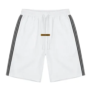 Short de Sport Casual Blanc pour Homme Ample et Cordon de Serrage Rayé sur le Côté