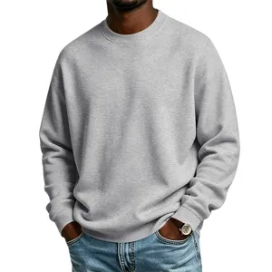 Herren Einfarbig Grau Rundhals Sweatshirt Lässige Lose Langarm Pullover Top für Alltag