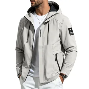 Men casual hooded windbreaker jacket outdoor sports stylish lightweight coat top apparel wear