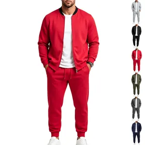 Men's casual sporty track suit set featuring a comfortable baseball collar jacket and long pants.