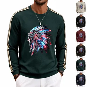 Men's casual waffle knit sweatshirt with long sleeves and graphic print for spring autumn.